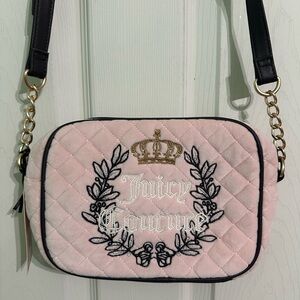 Juicy Couture Pink and Gold Quilted Crossbody Bag with Crown Motif